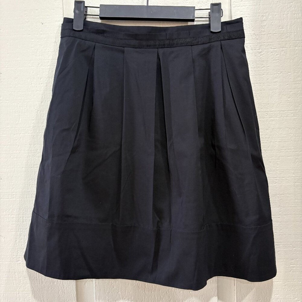 Black‎ Pleated A-Line Skirt Ribbon Waistband Classic Elegant Career